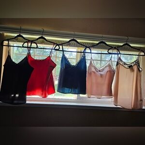 Set of 5 Lace Trim Camisoles in Various Colors